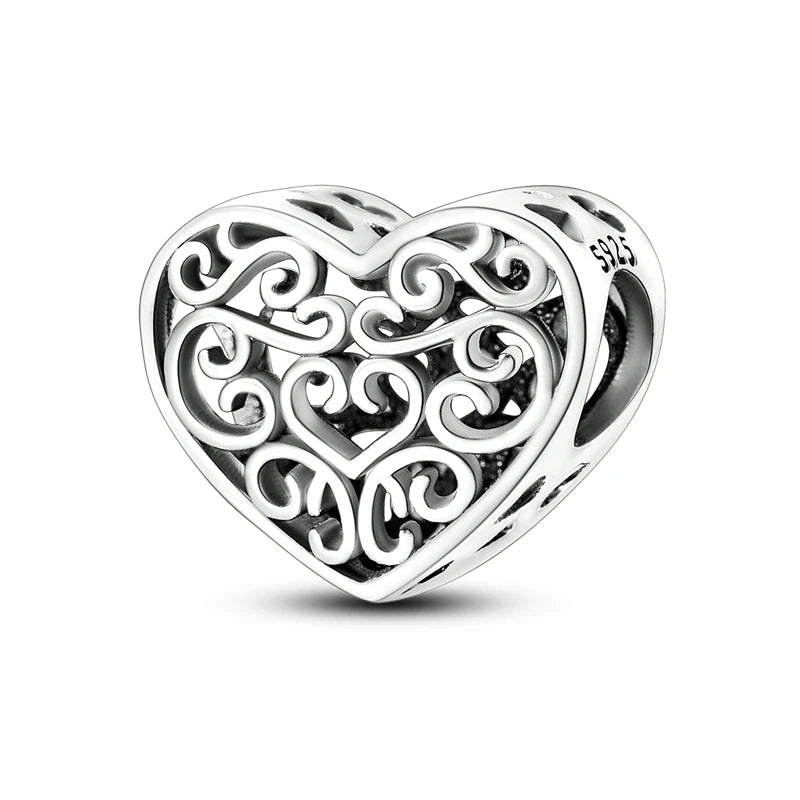 925 Silver Mothers Day Charms Heart Beads Fit Original Bracelet DIY Jewelry Gift