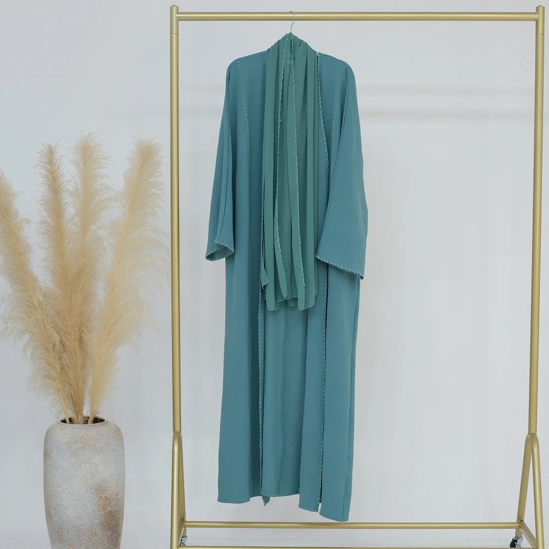 2 Piece Arabia Muslim Modest Cardigan for Women Eid Dubai Hijab Kimono Abaya Dress Luxury Islam Coat Clothing Turkish Solid Robe
