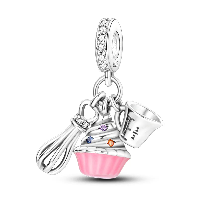 925 Silver Pink Flower Charm Infinity Heart Butterfly Tortoise Jewelry