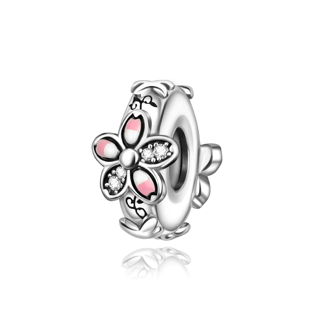 925 Silver Pink Flower Charm Infinity Heart Butterfly Tortoise Jewelry