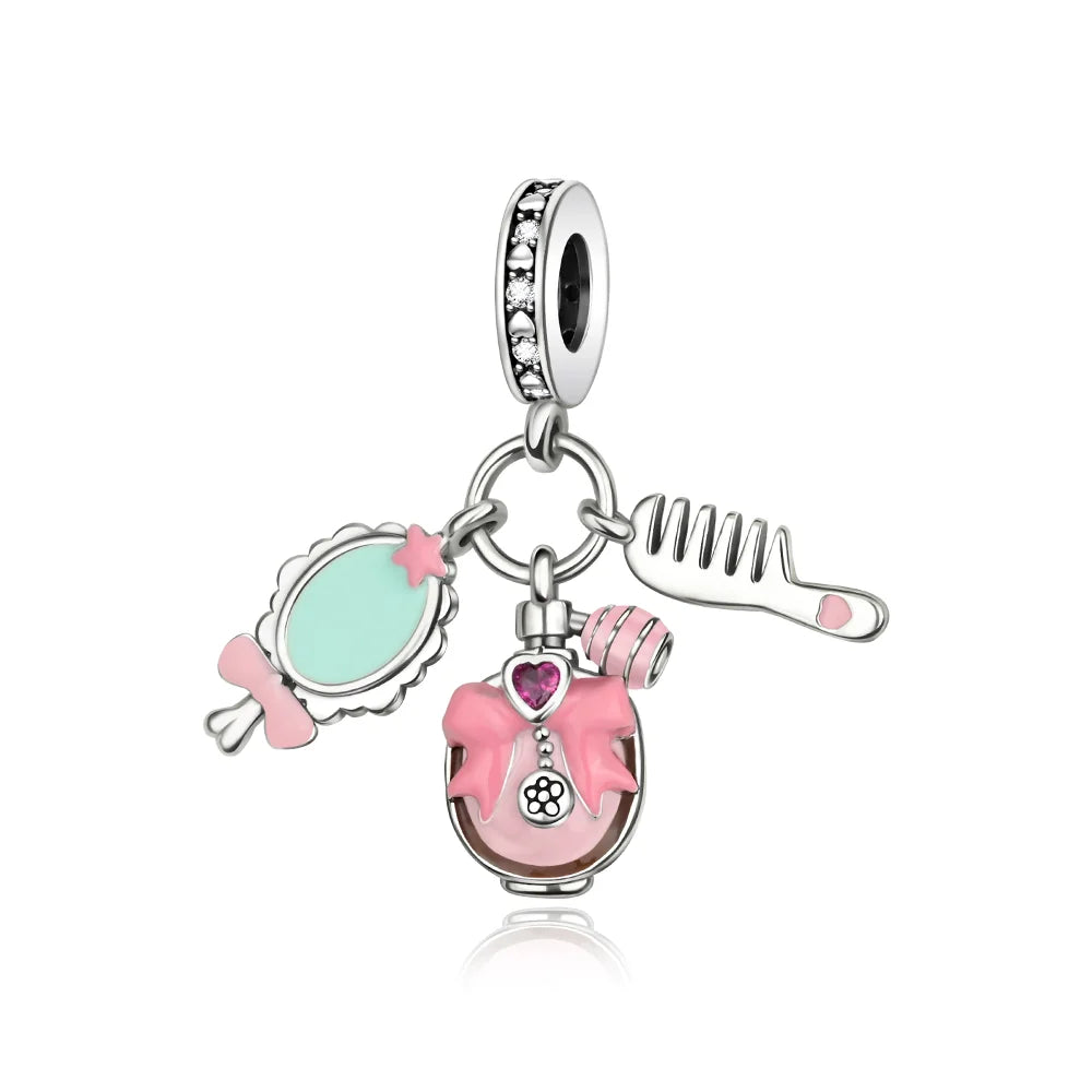 925 Silver Pink Flower Charm Infinity Heart Butterfly Tortoise Jewelry