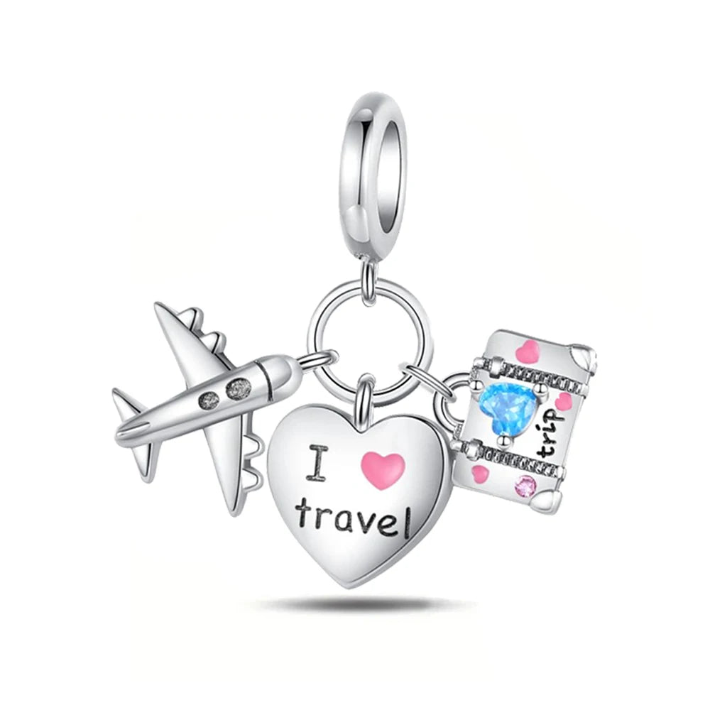 925 Silver Pink Flower Charm Infinity Heart Butterfly Tortoise Jewelry