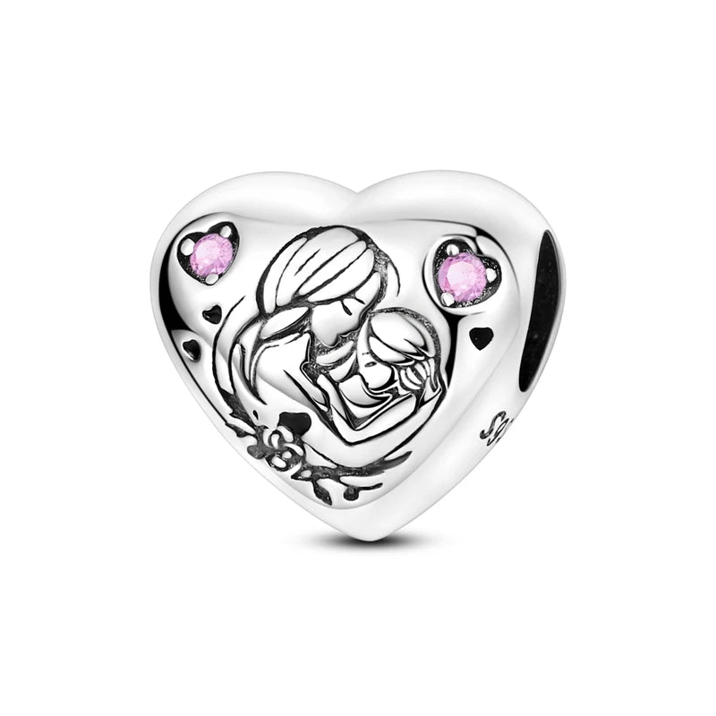925 Silver Mothers Day Charms Heart Beads Fit Original Bracelet DIY Jewelry Gift