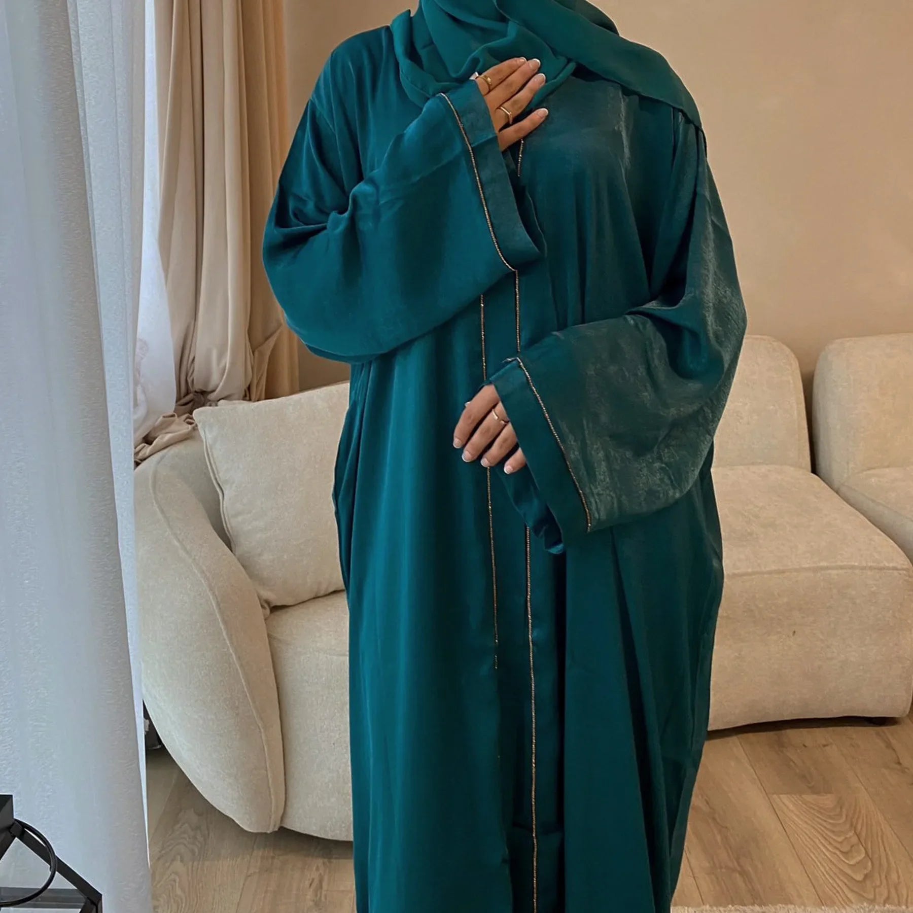 2024 Muslim Modest Cardigan for Women Eid Arab Abaya Dubai Dress Islamic Daily Long Sleeve Clothing Turkey Solid Color Coat Robe