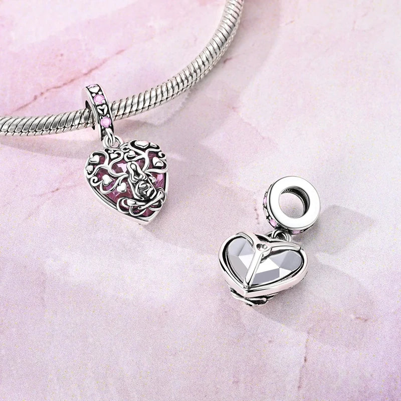 925 Silver Pink Flower Charm Infinity Heart Butterfly Tortoise Jewelry