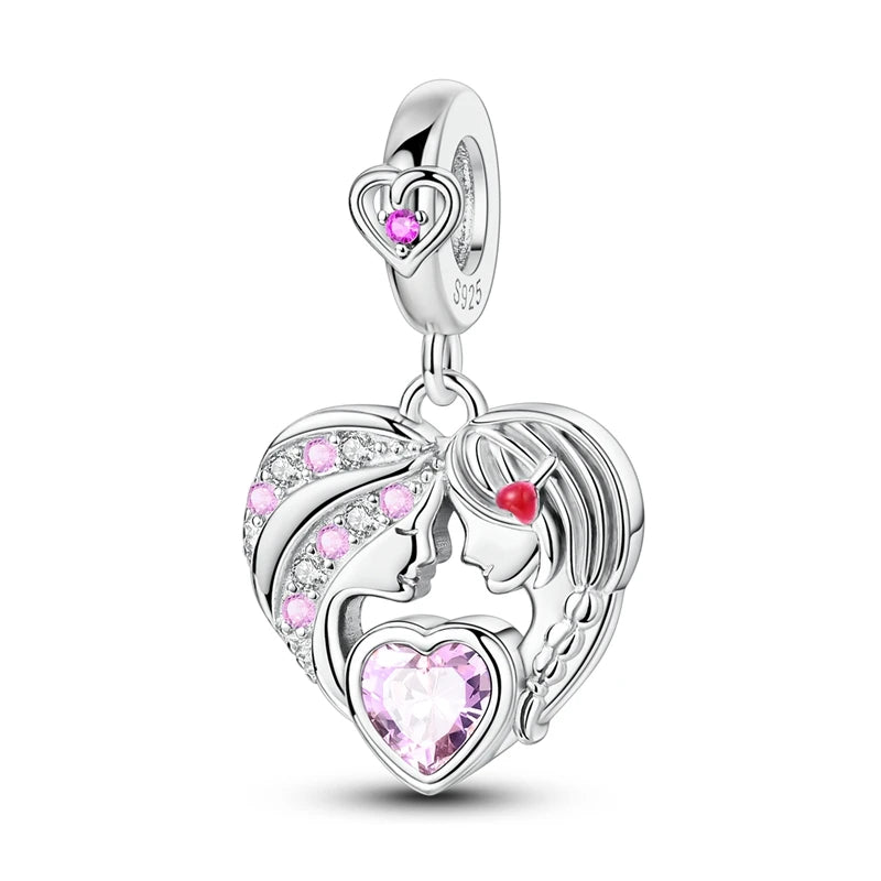 925 Silver Mothers Day Charms Heart Beads Fit Original Bracelet DIY Jewelry Gift