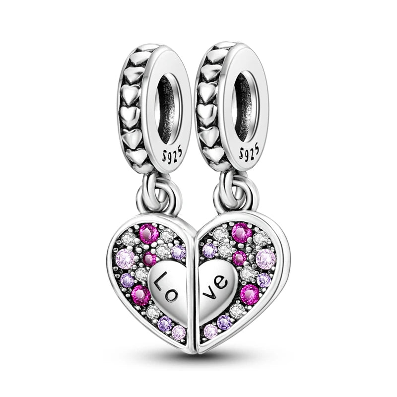 925 Silver Mothers Day Charms Heart Beads Fit Original Bracelet DIY Jewelry Gift