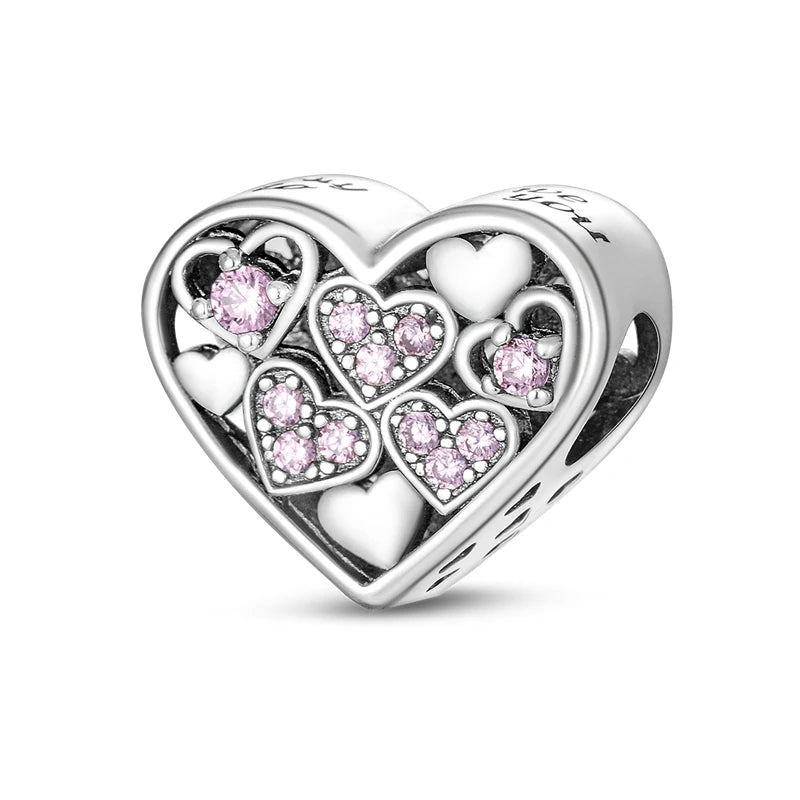 925 Silver Mothers Day Charms Heart Beads Fit Original Bracelet DIY Jewelry Gift