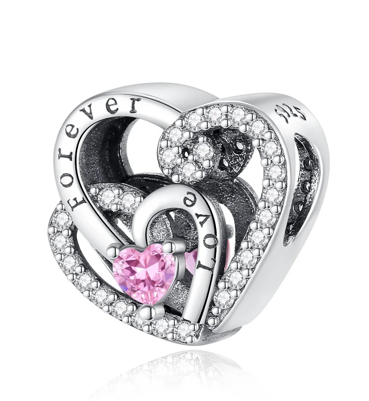 925 Silver Pink Flower Charm Infinity Heart Butterfly Tortoise Jewelry