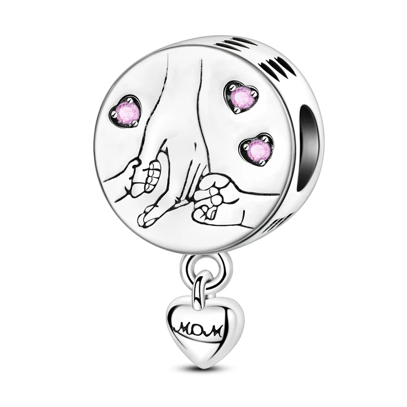 925 Silver Mothers Day Charms Heart Beads Fit Original Bracelet DIY Jewelry Gift