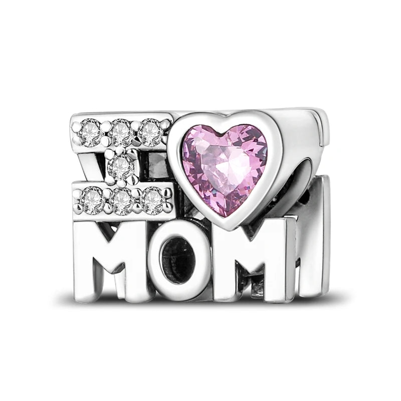 925 Silver Mothers Day Charms Heart Beads Fit Original Bracelet DIY Jewelry Gift