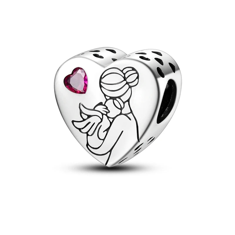 925 Silver Mothers Day Charms Heart Beads Fit Original Bracelet DIY Jewelry Gift