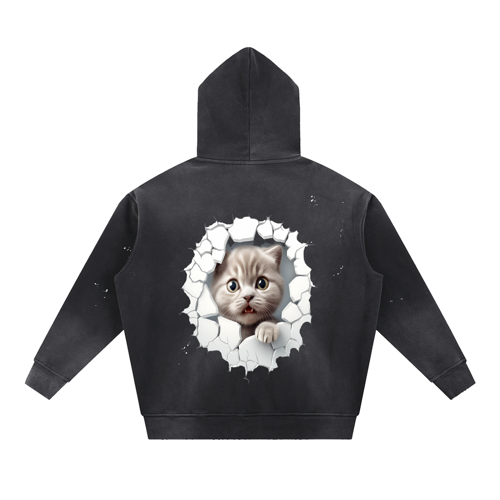 Vintage Washed Frayed Fleece Hoodie