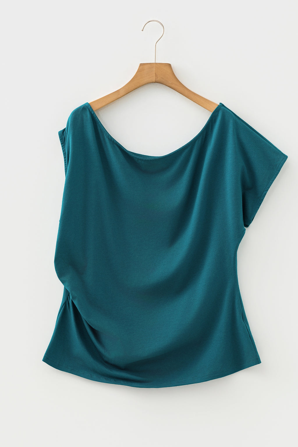 Burgundy Plus Size Solid Color Asymmetric Neck Short Sleeve Blouse