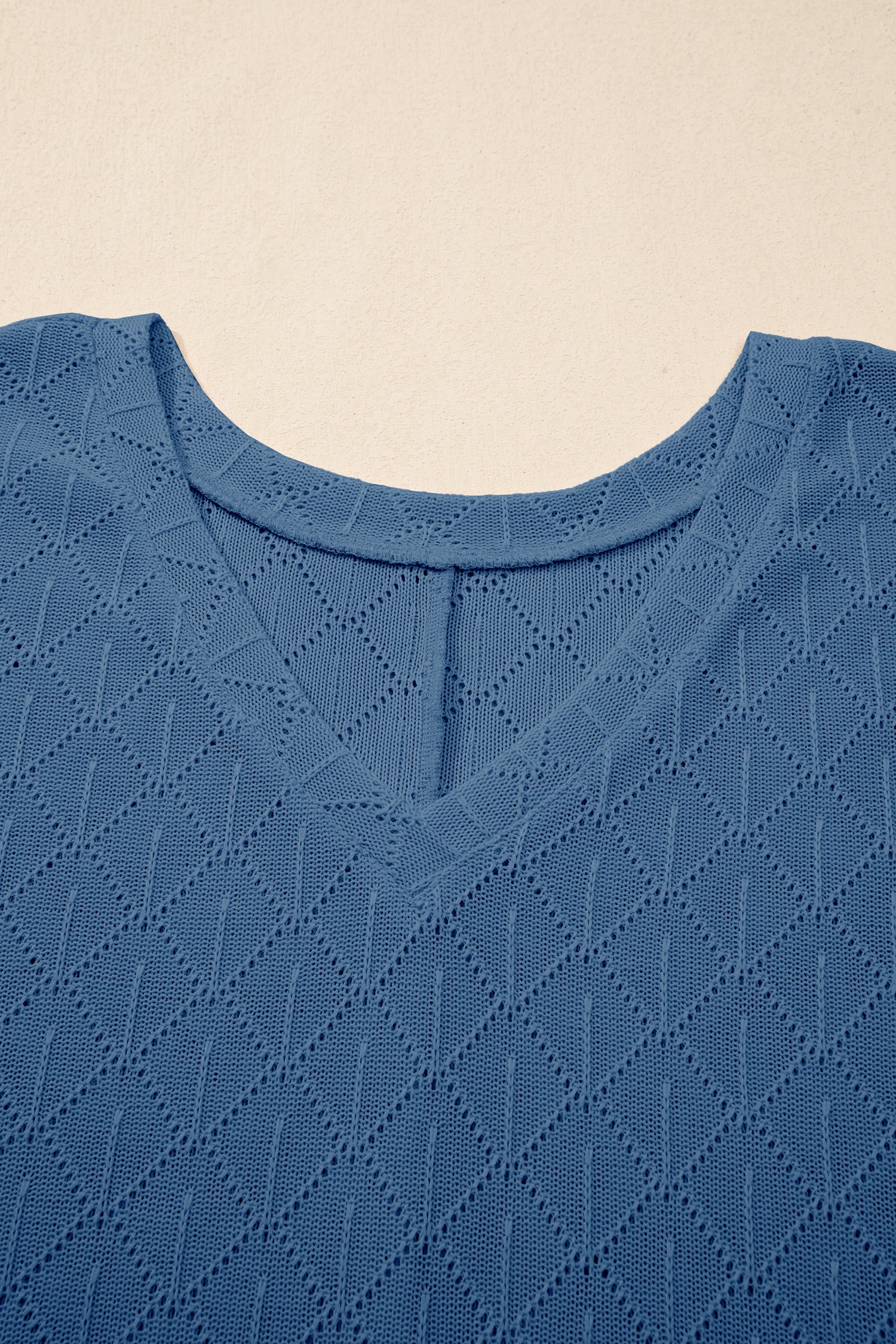 Light Pink Pointelle Rhombus Knit Plus Size V Neck Loose Top