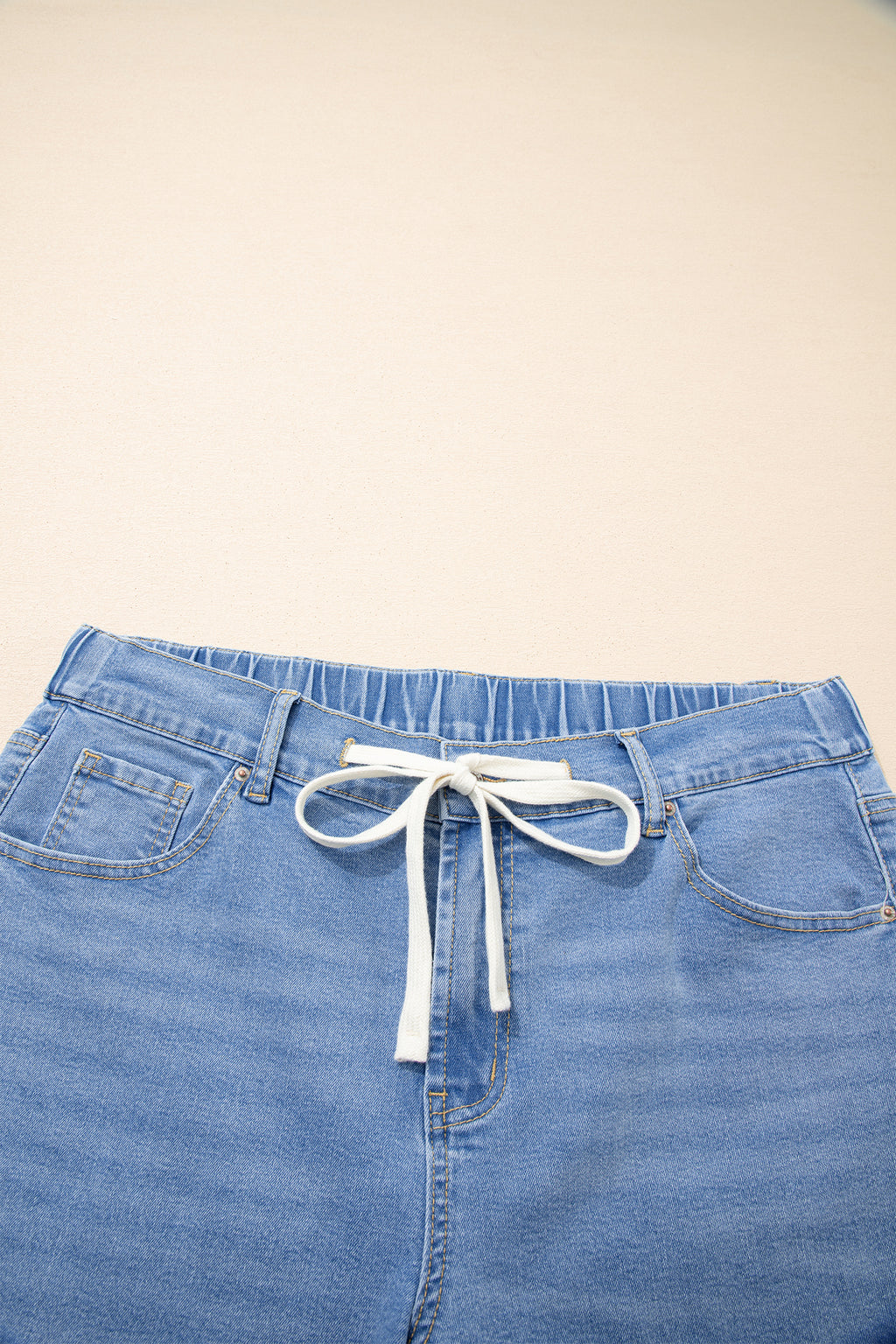 Iceland Blue Acid Wash Contrast Lace-up Plus Size Jeans