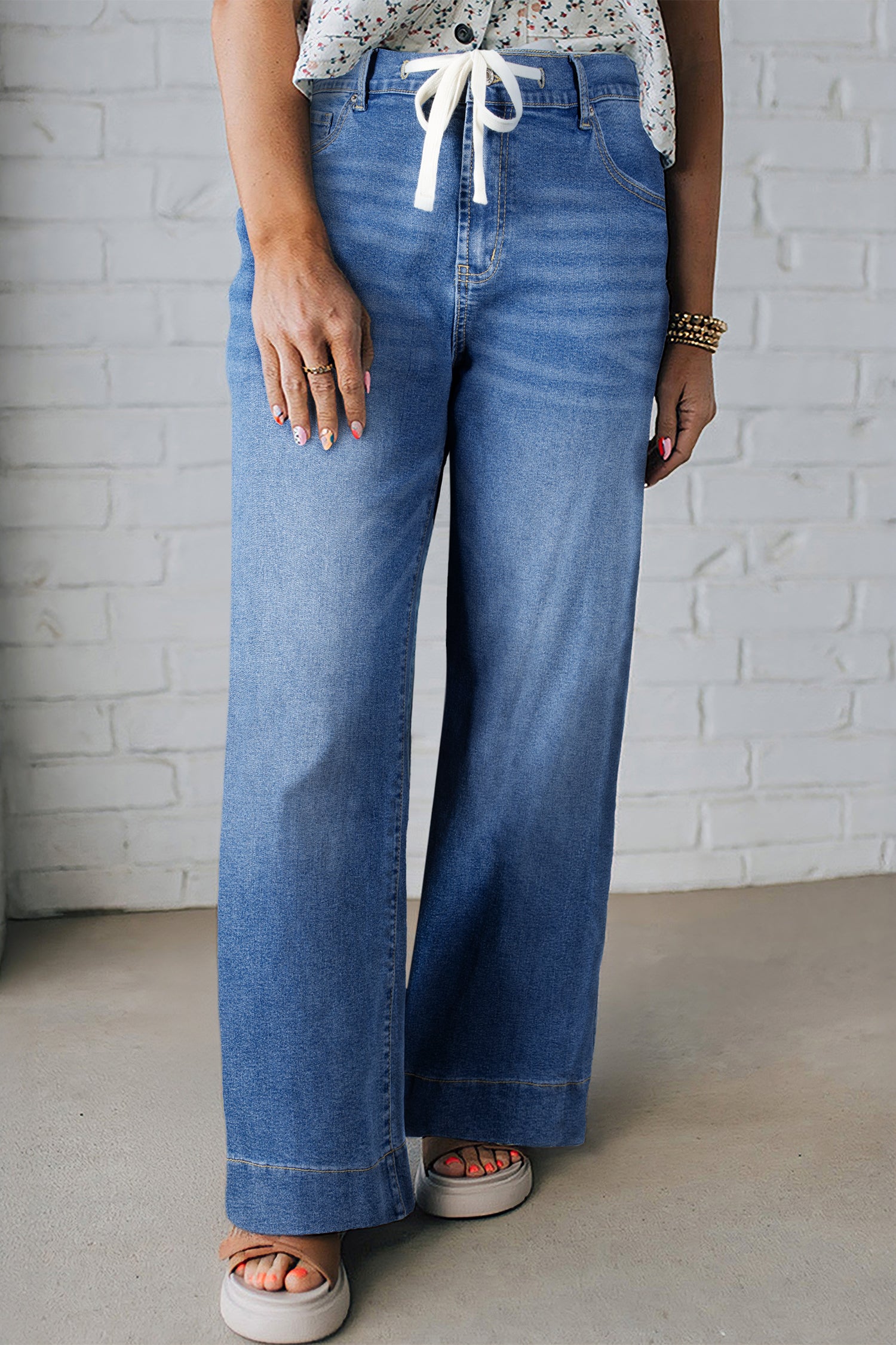 Iceland Blue Acid Wash Contrast Lace-up Plus Size Jeans