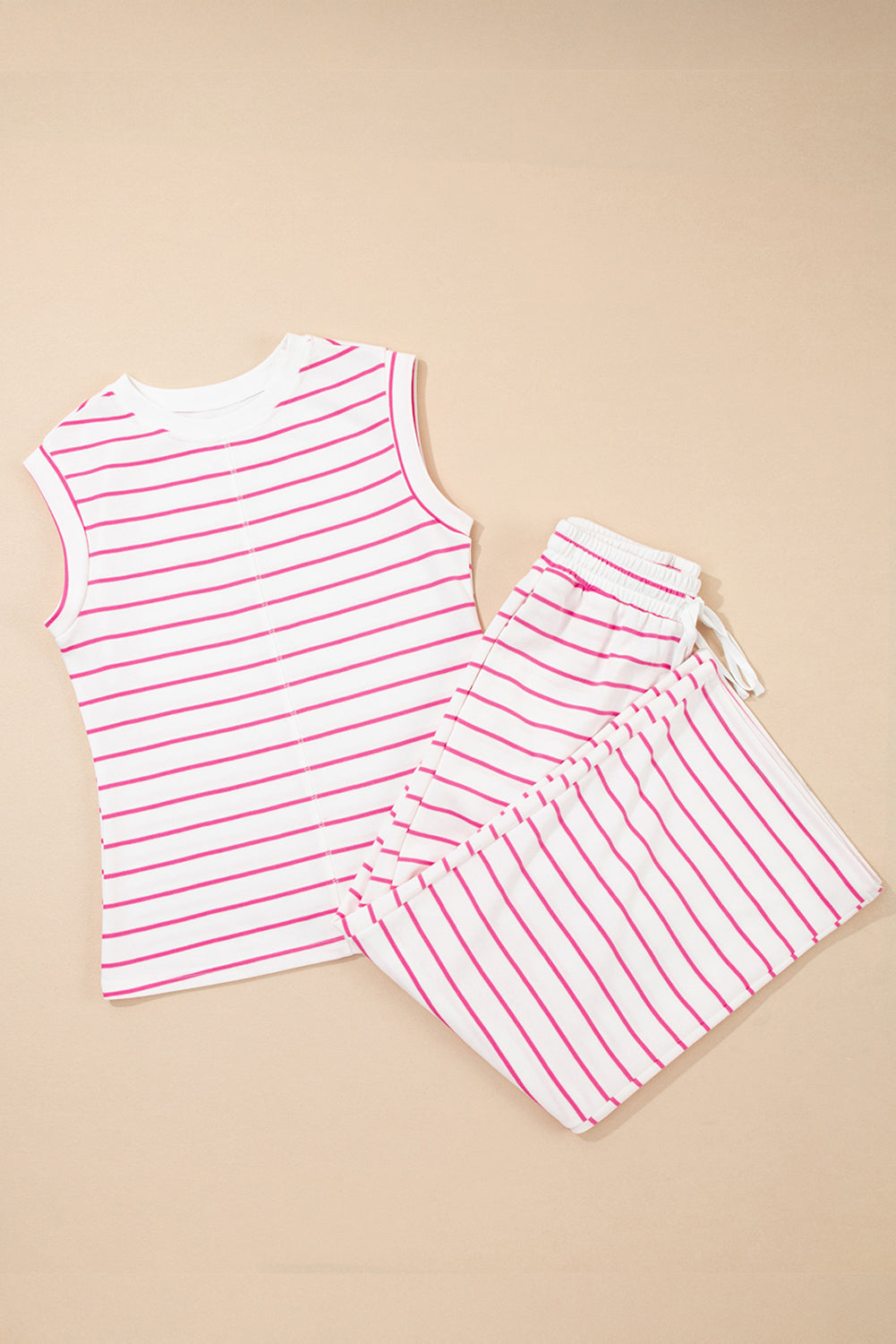 Sail Blue Casual Striped Tee and Wide Leg Pants Set