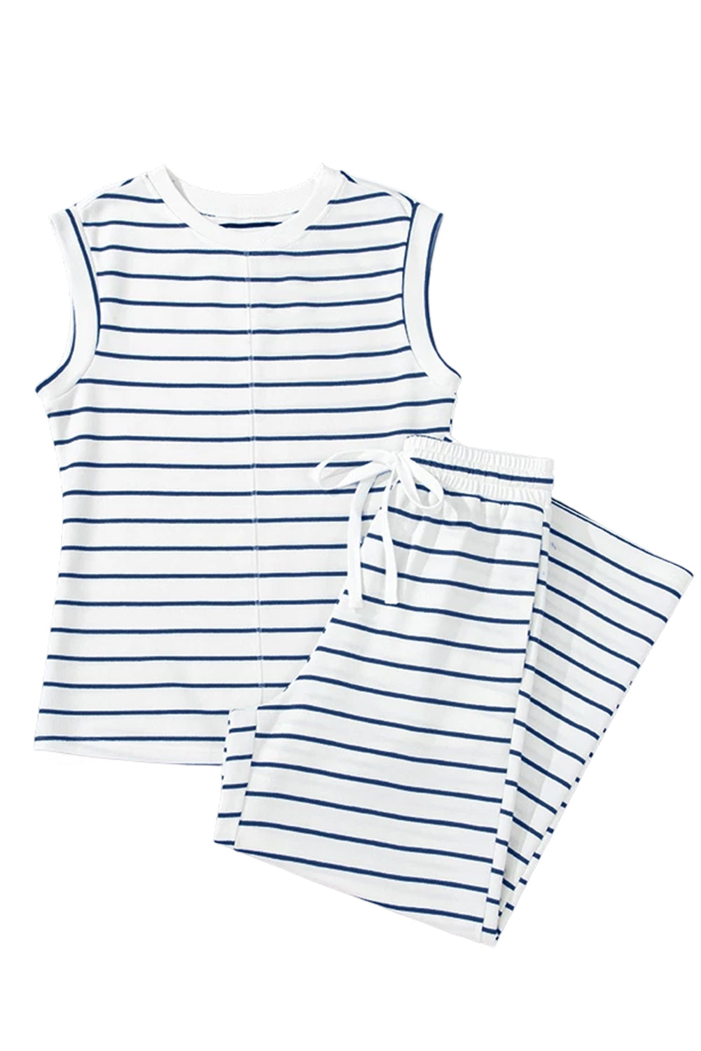 Sail Blue Casual Striped Tee and Wide Leg Pants Set