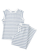 Sail Blue Casual Striped Tee and Wide Leg Pants Set
