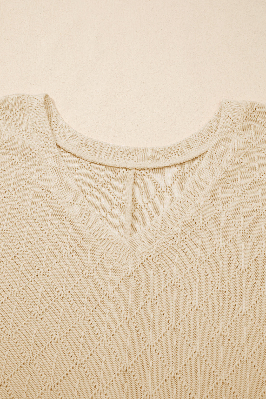 Light Pink Pointelle Rhombus Knit Plus Size V Neck Loose Top
