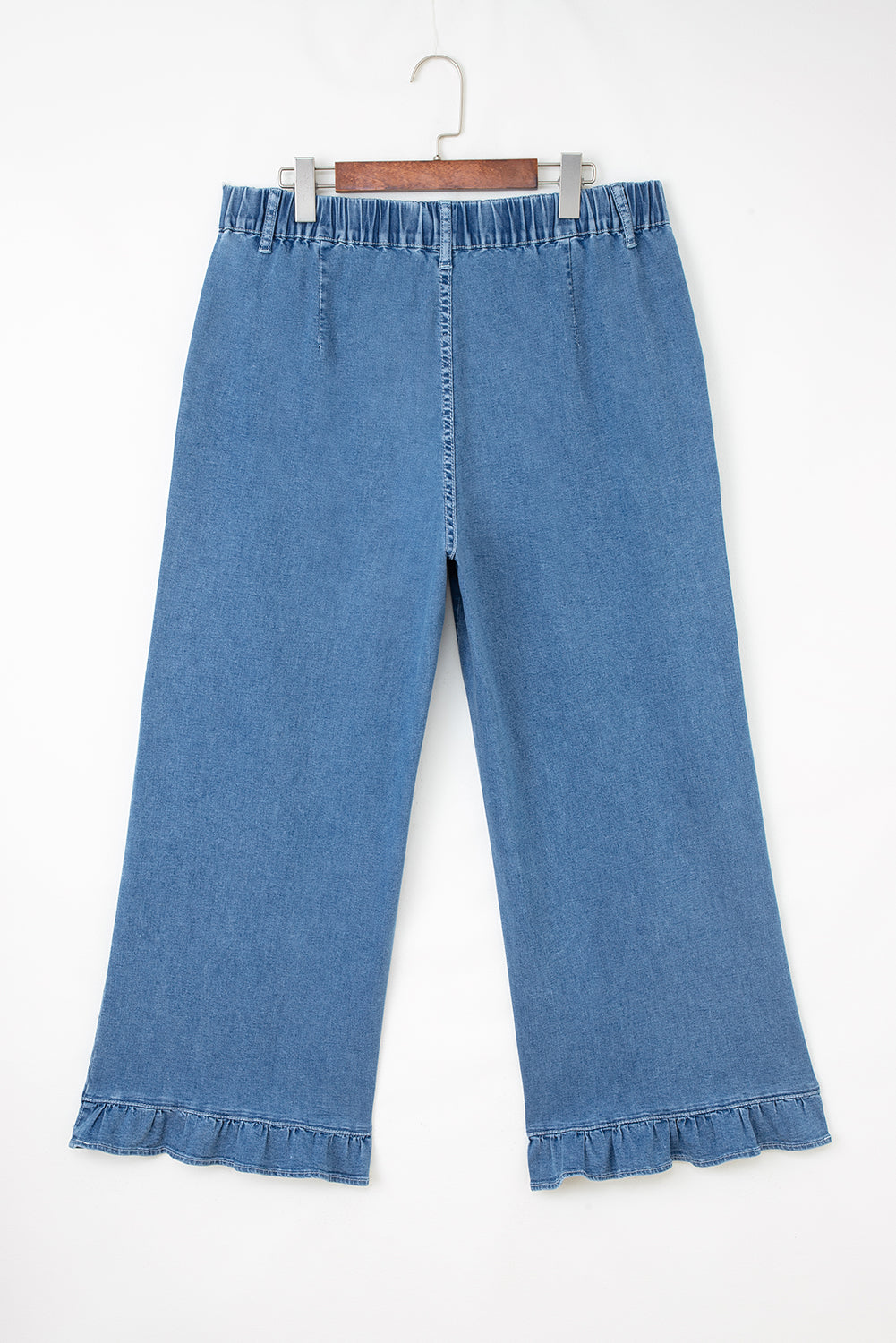 Black Plus Size Elastic Waist Ruffled Wide Leg Denim Pants