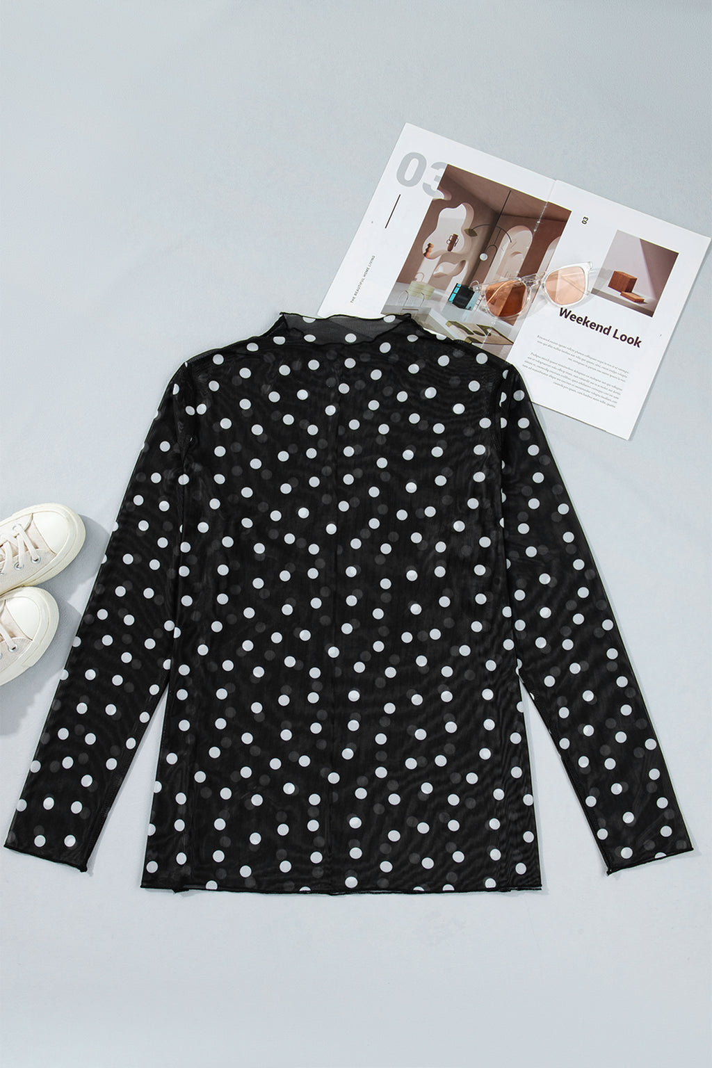 Plus Size Mock Neck Mesh Top – Polka Dot Long Sleeve