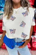 Weißes patriotisches Pailletten-Schmetterling-Freizeit-T-Shirt