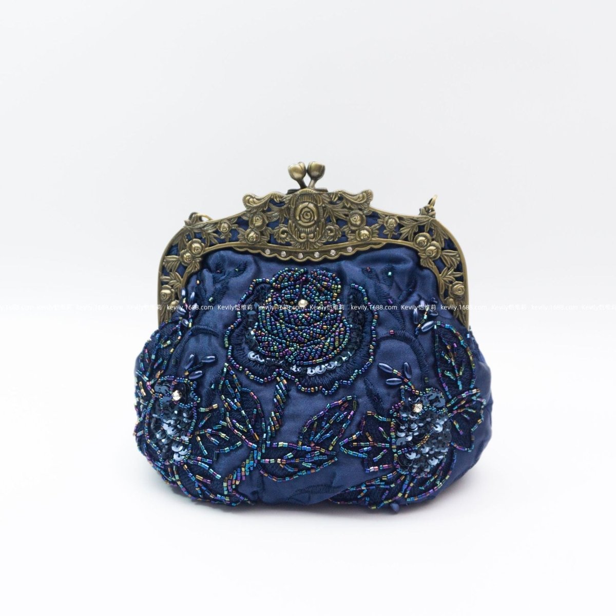Embroidered Rose Sequins & Beads Evening Clutch Bag