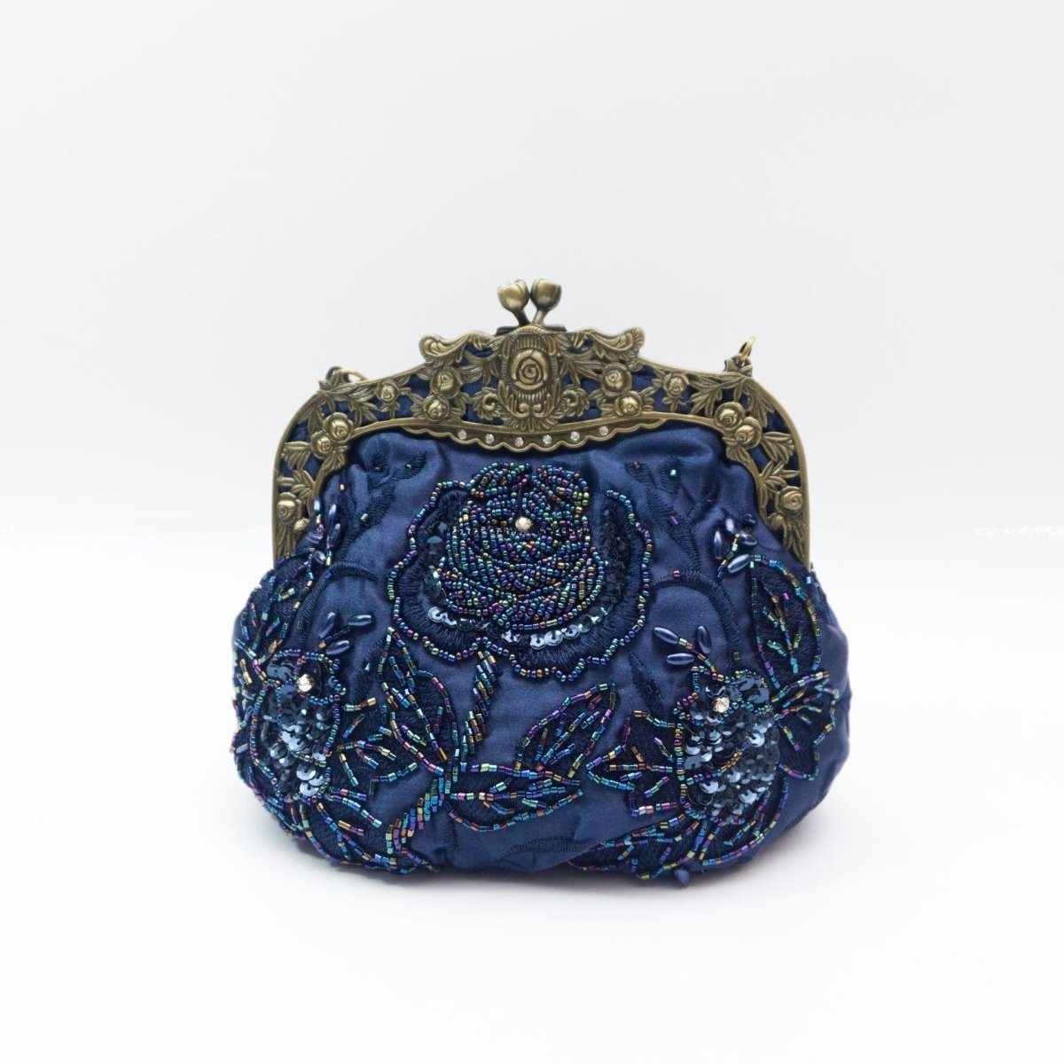 Embroidered Rose Sequins & Beads Evening Clutch Bag