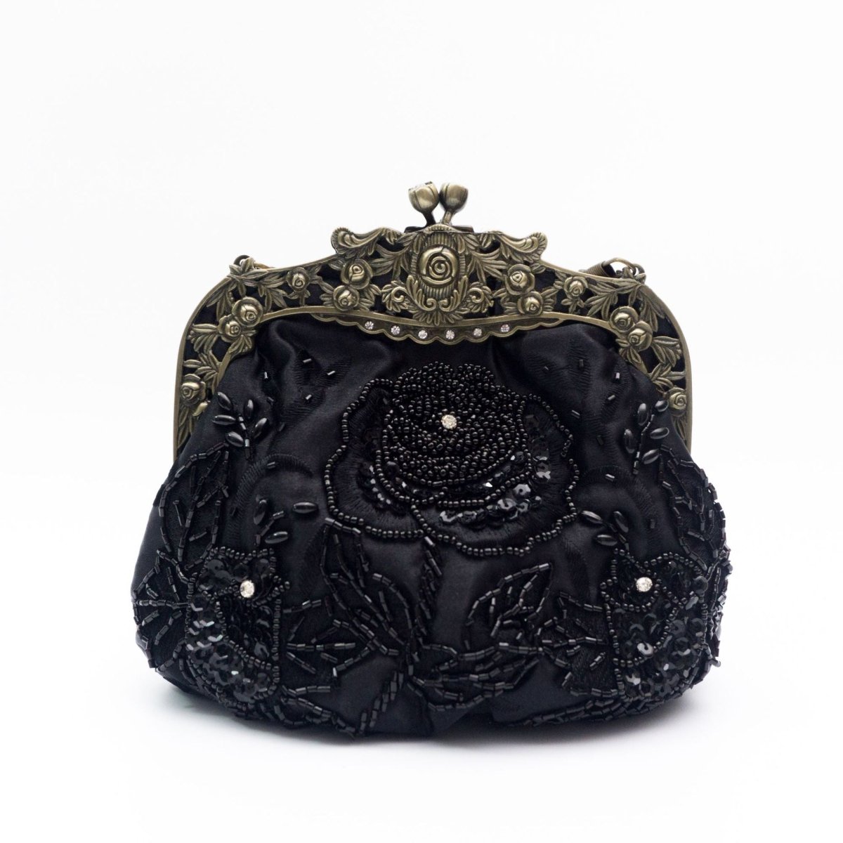Embroidered Rose Sequins & Beads Evening Clutch Bag