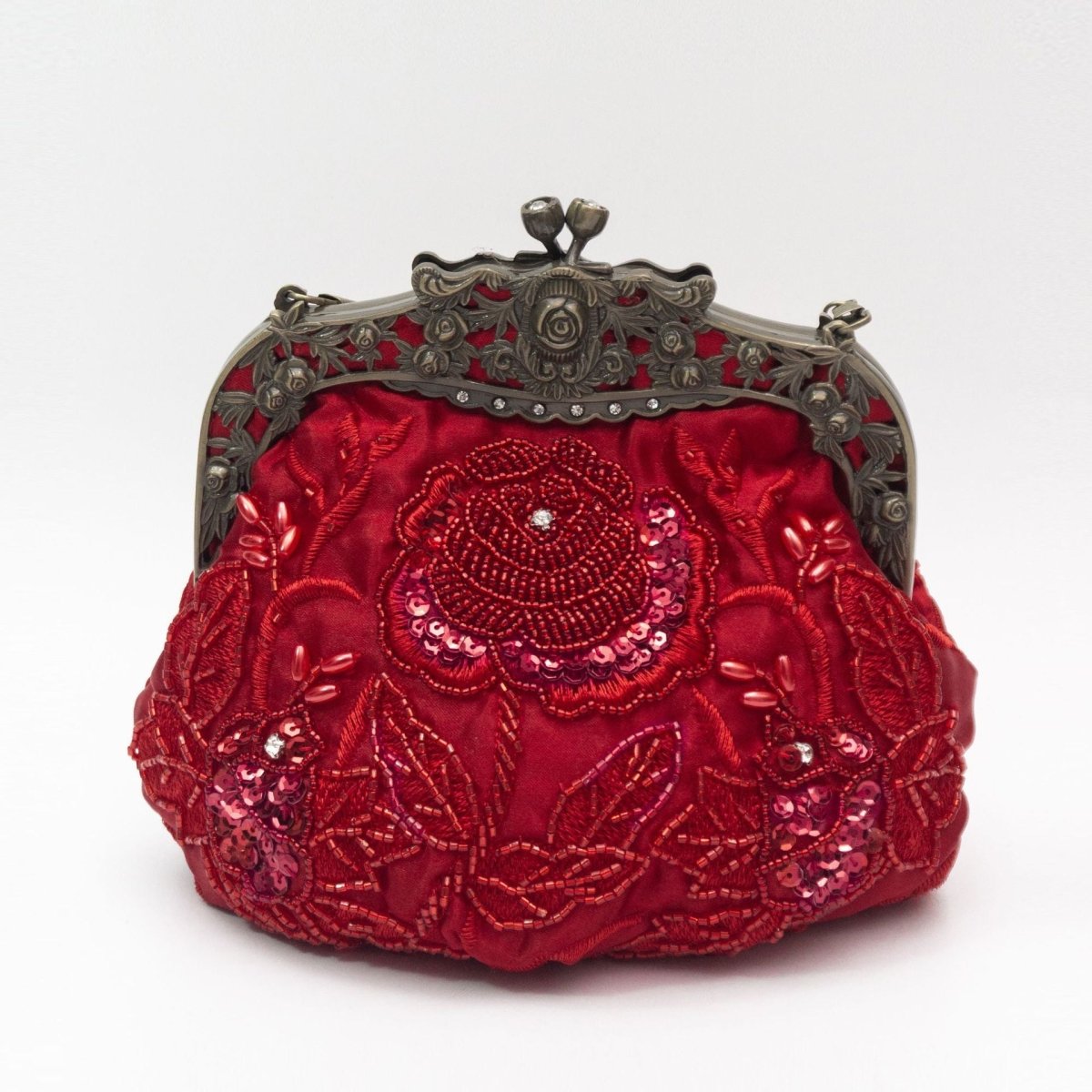 Embroidered Rose Sequins & Beads Evening Clutch Bag