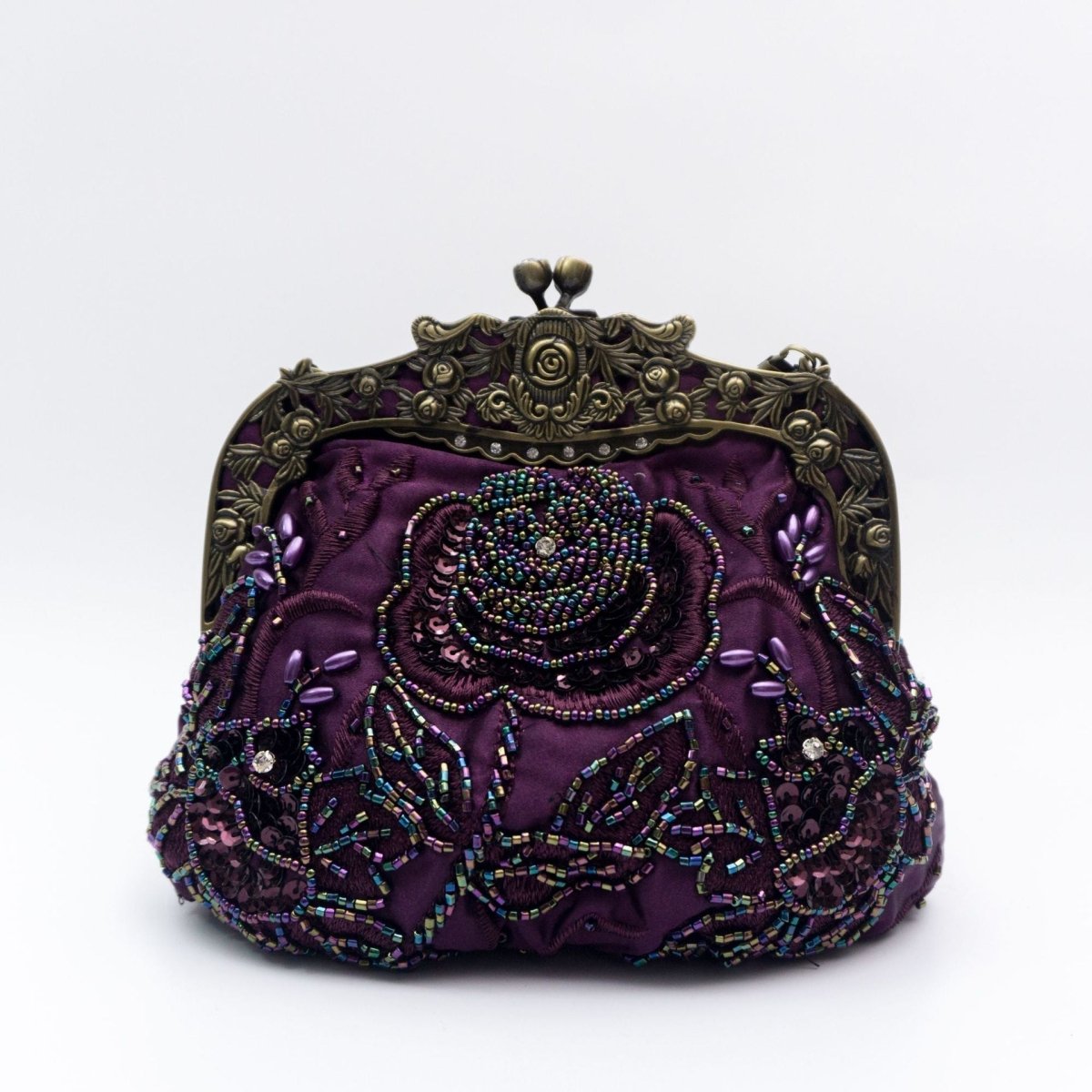 Embroidered Rose Sequins & Beads Evening Clutch Bag