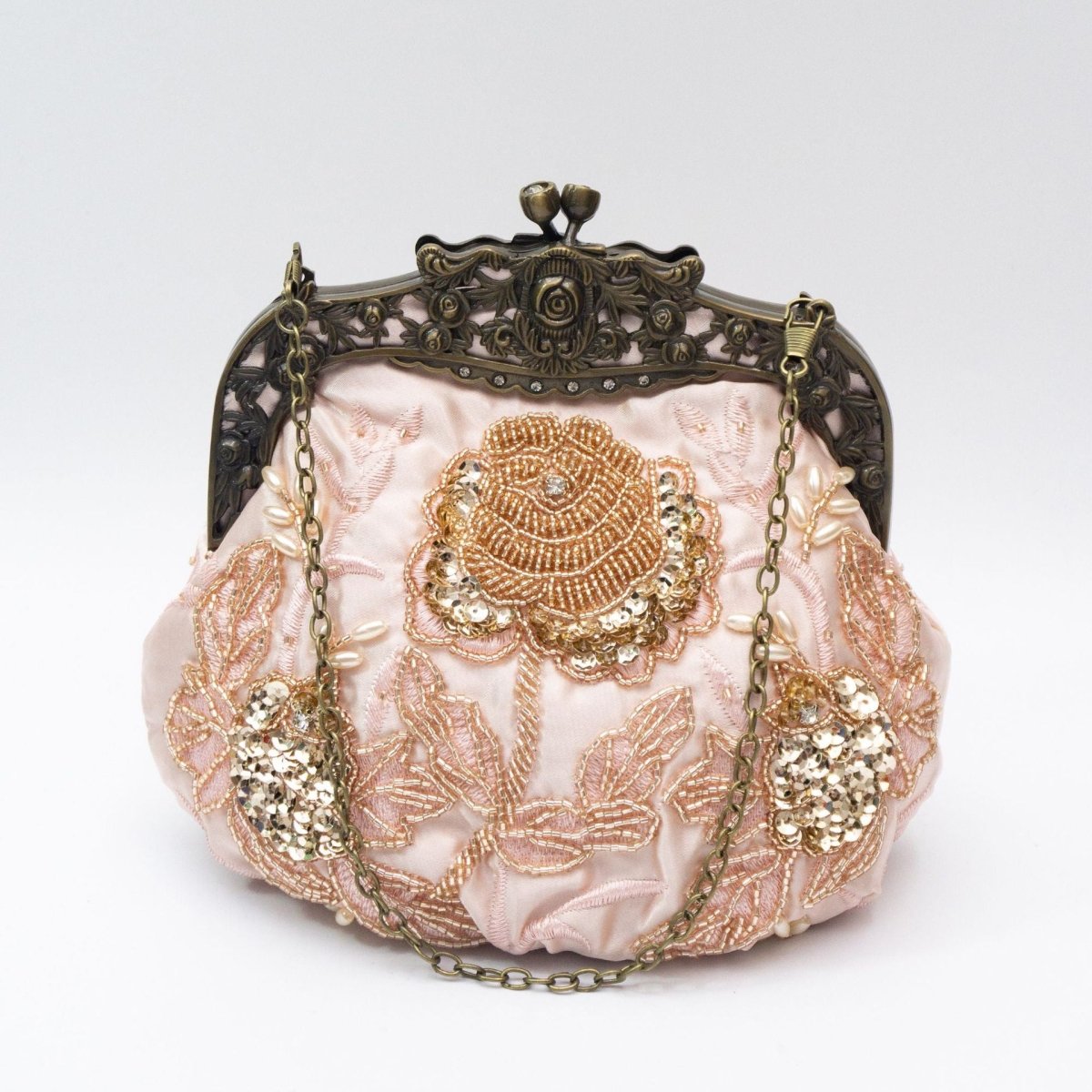 Embroidered Rose Sequins & Beads Evening Clutch Bag