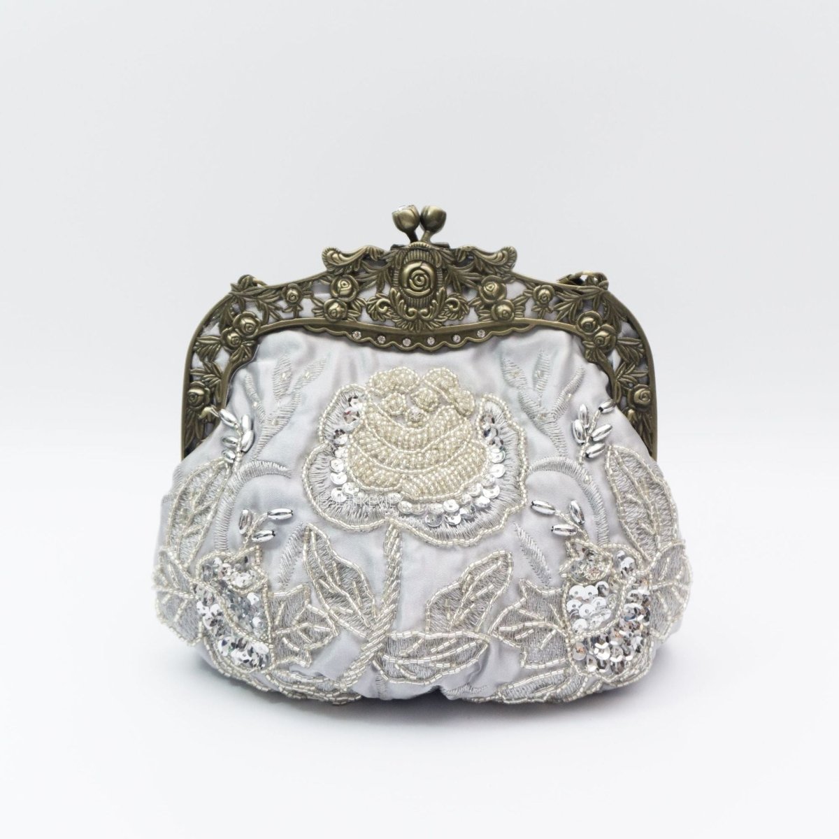 Embroidered Rose Sequins & Beads Evening Clutch Bag