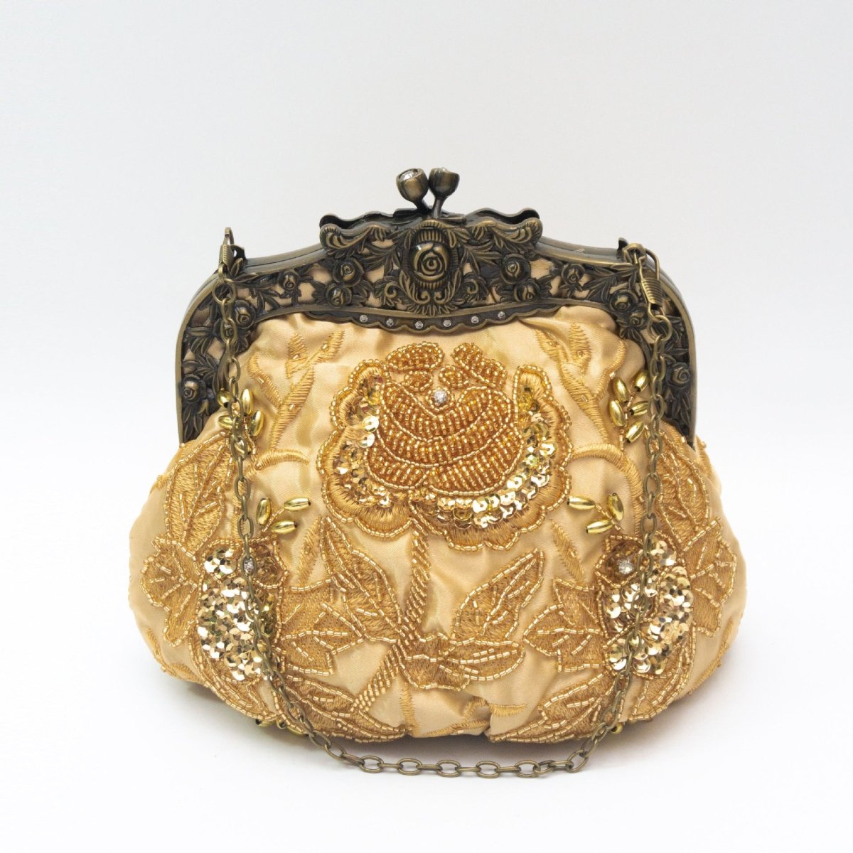 Embroidered Rose Sequins & Beads Evening Clutch Bag