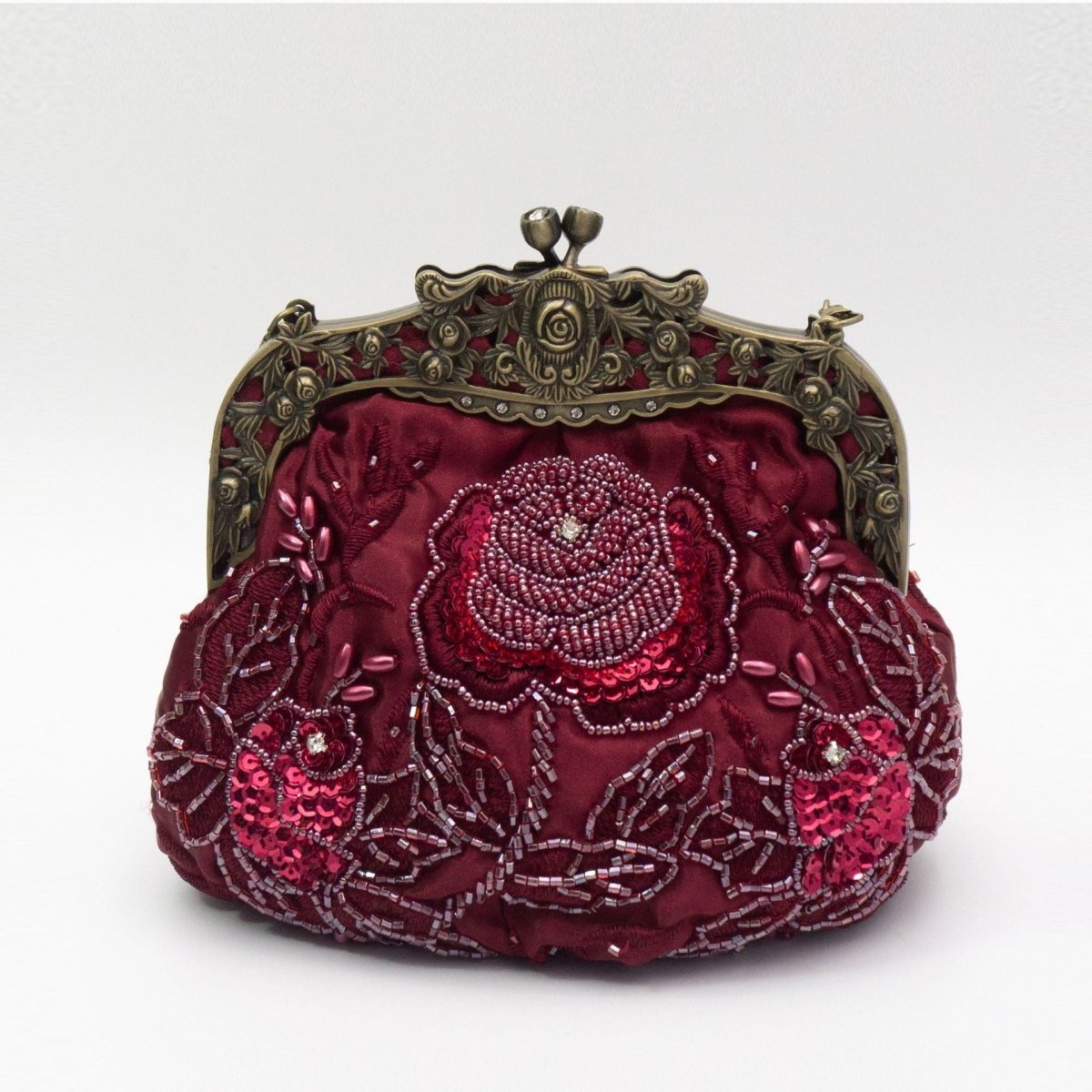 Embroidered Rose Sequins & Beads Evening Clutch Bag