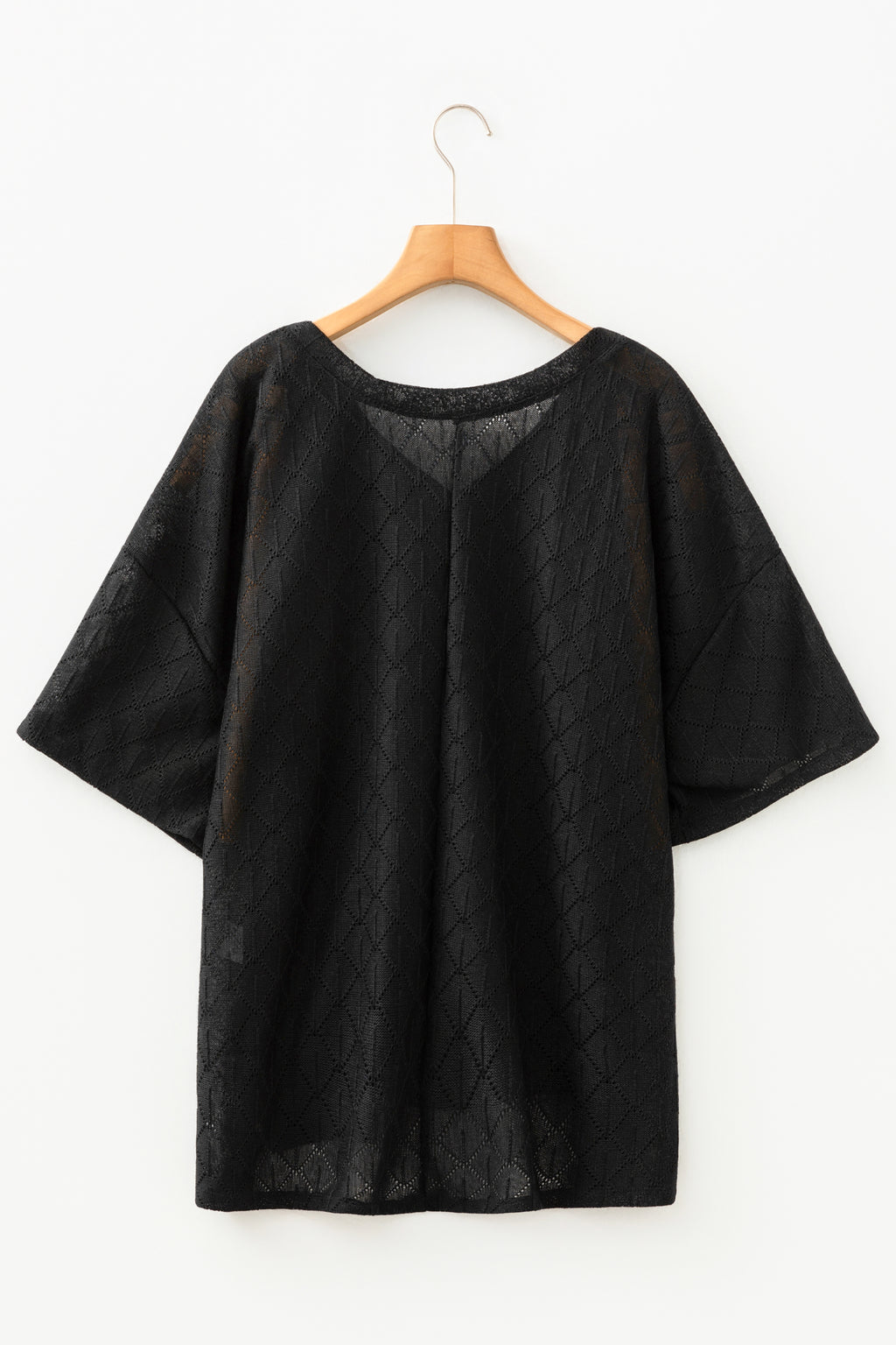 Light Pink Pointelle Rhombus Knit Plus Size V Neck Loose Top