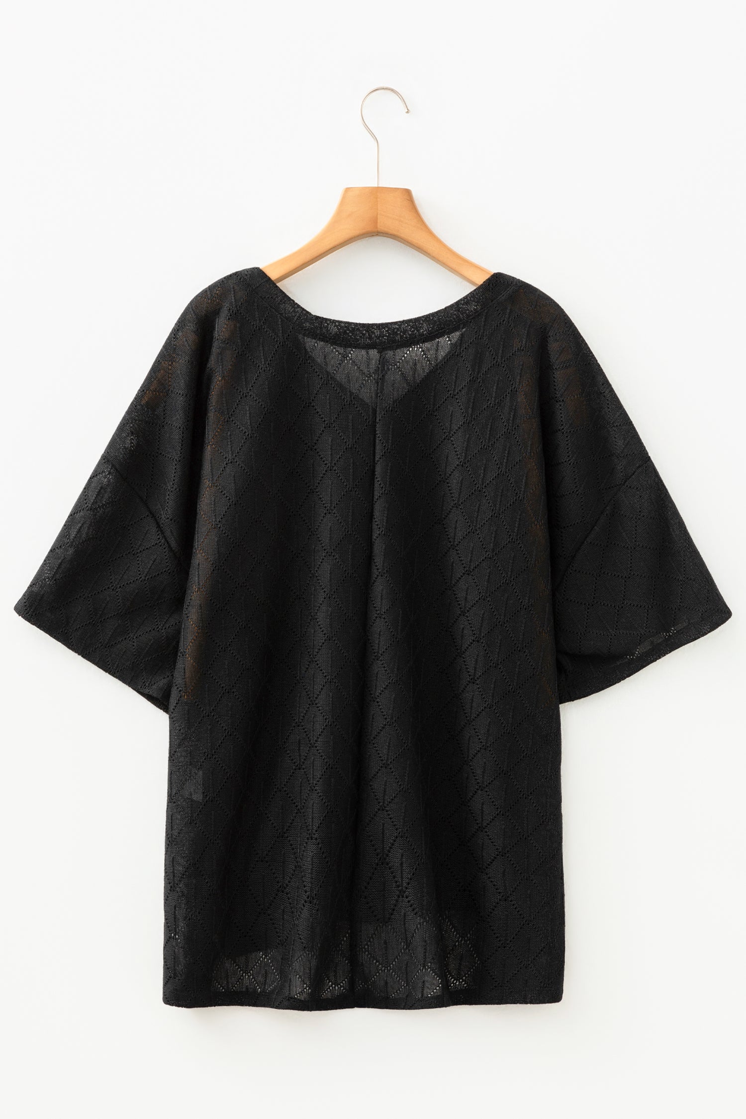 Light Pink Pointelle Rhombus Knit Plus Size V Neck Loose Top