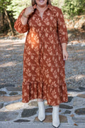 Cinnamon Plus Size Textured 3D Flower Pattern Ruffle Hem Dress