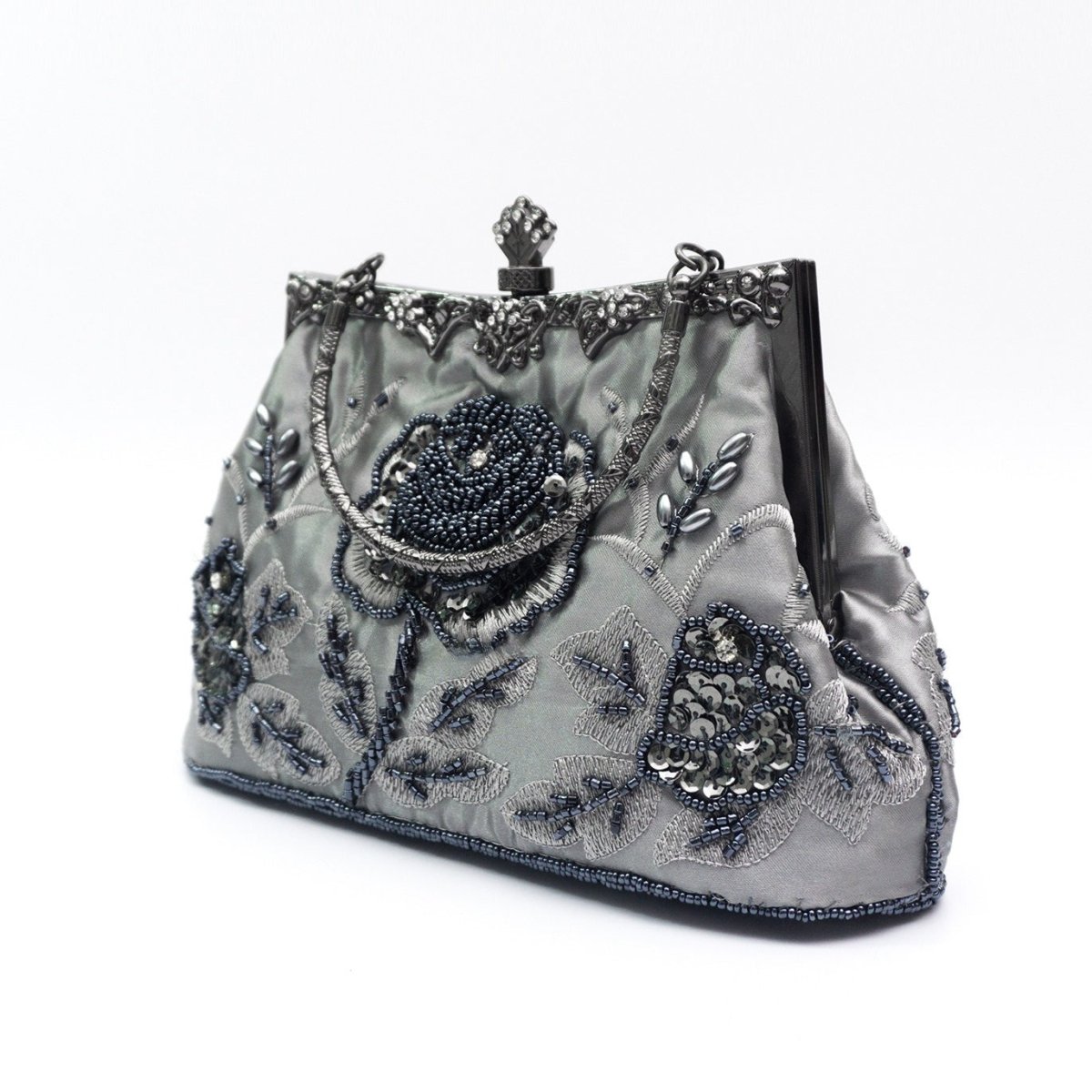 Rhinestone Rose Embroidery Beaded Vintage Clutch Bag