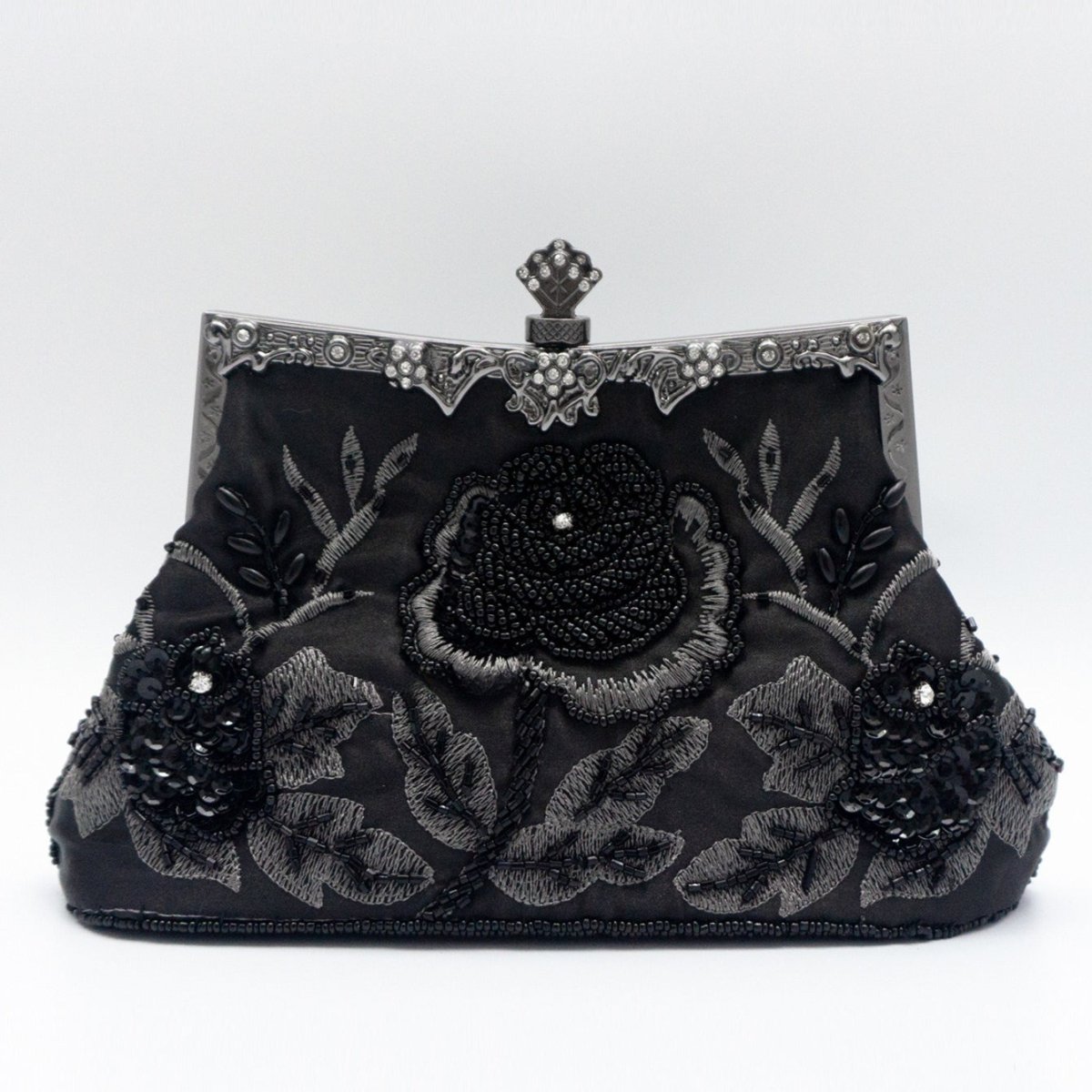Rhinestone Rose Embroidery Beaded Vintage Clutch Bag