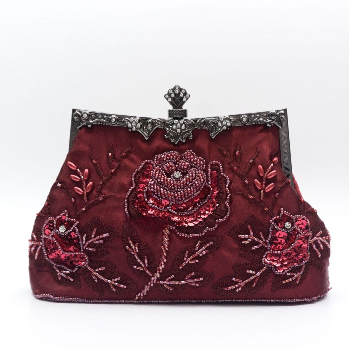 Rhinestone Rose Embroidery Beaded Vintage Clutch Bag
