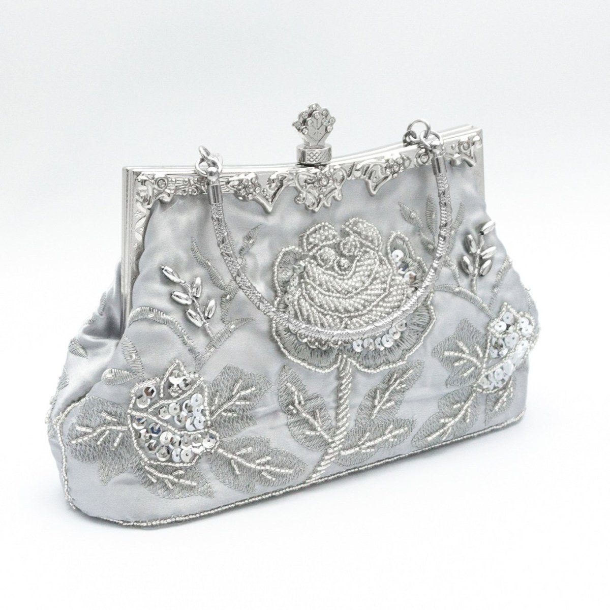 Rhinestone Rose Embroidery Beaded Vintage Clutch Bag