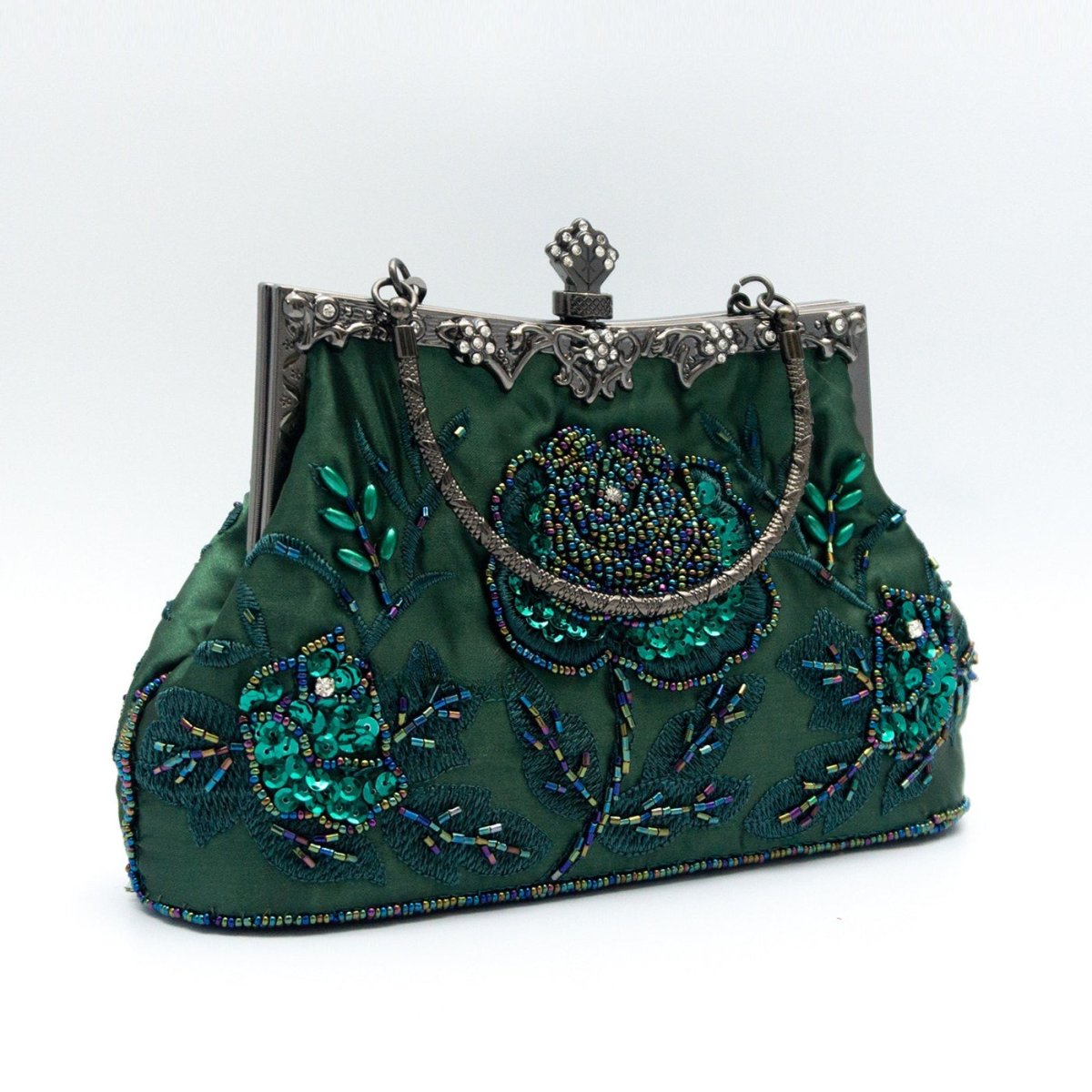 Rhinestone Rose Embroidery Beaded Vintage Clutch Bag